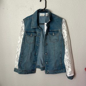 Brand new denim jacket with lace sleeves